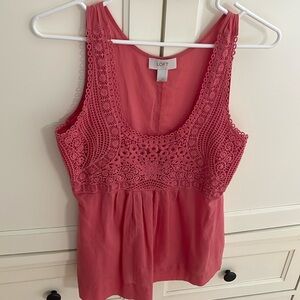 Loft sleeveless embroidered scoop neck top color Salmon
